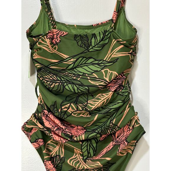Hutch Zenna Floral One-Piece Swimsuit Green Pink Size XS NWT No Belt Vacation - Picture 10 of 14